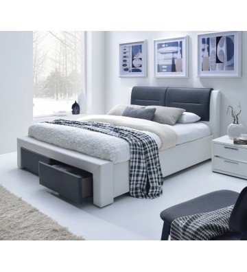 CASSANDRA S 160 cm łóżko tapicerowane z szufladami czarno-biały